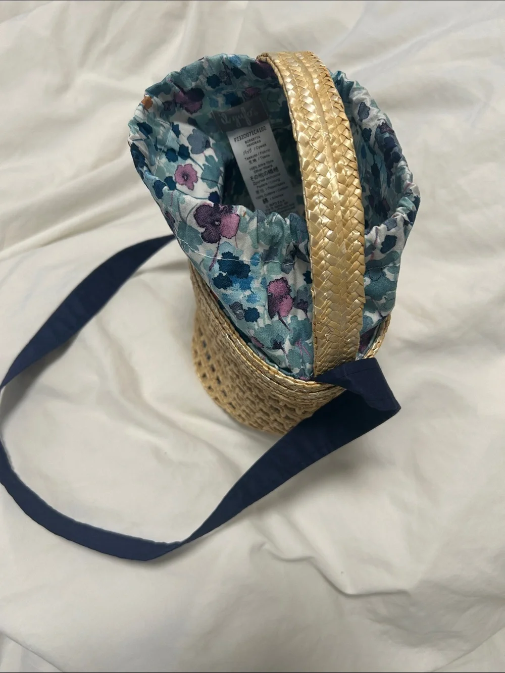 Il Gufo Straw Tote with Blue and Pink Floral Interior ( Liberty)